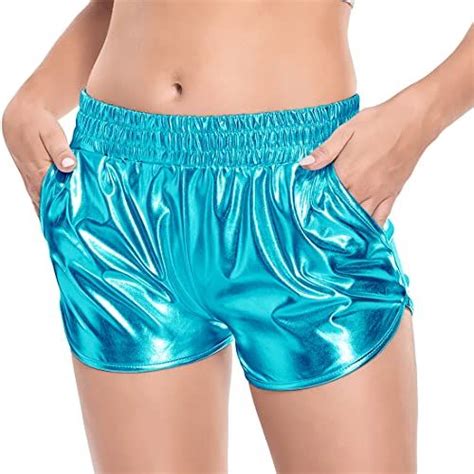 Fenyong Women S Metallic Shorts Shiny Pants With Elastic Waist Hot Rave Dance I