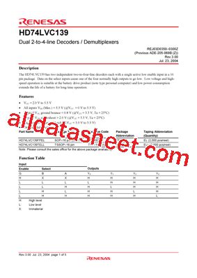 HD74LVC139 Datasheet PDF Renesas Technology Corp