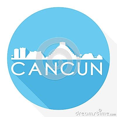 Cancun Mexico Round Icon Vector Art Flat Shadow Design Skyline City