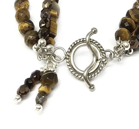 Tiger Eye Braceletsilver Multi Strand Faceted Natural Tiger - Etsy