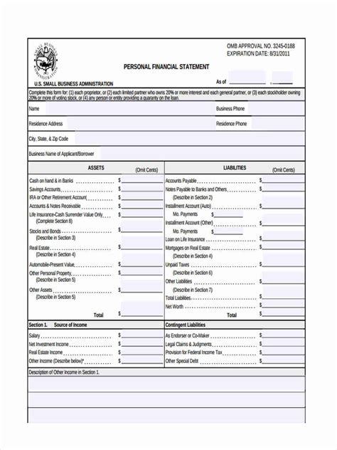 Personal Financial Statement Fillable Form Printable Forms Free Online