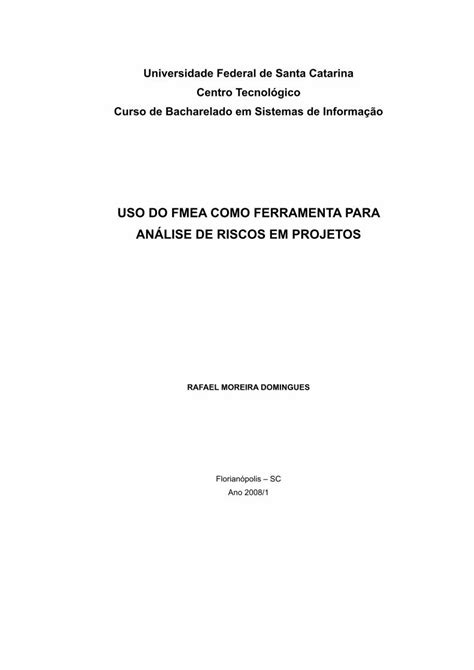 Pdf Uso Do Fmea Como Ferramenta Para An Lise De Pdf Filerafael