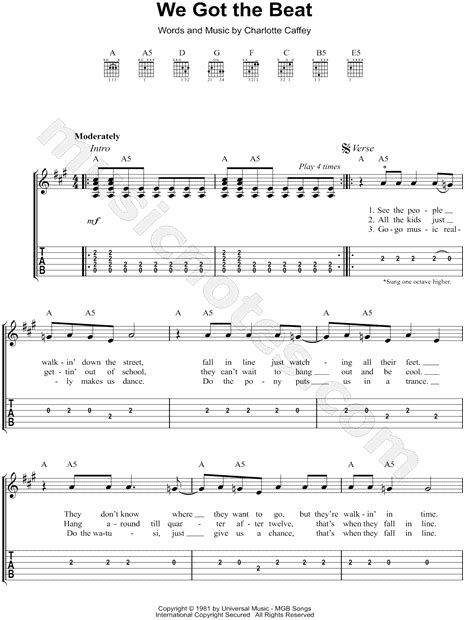 The Go Gos We Got The Beat Guitar Tab In A Major Download And Print