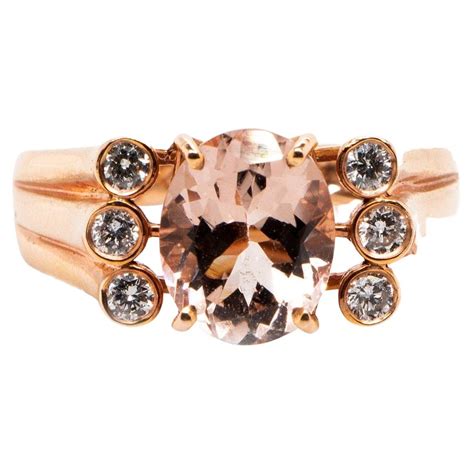 Morganite And Diamond Halo 14k Rose Gold Engagement Ring For Sale At