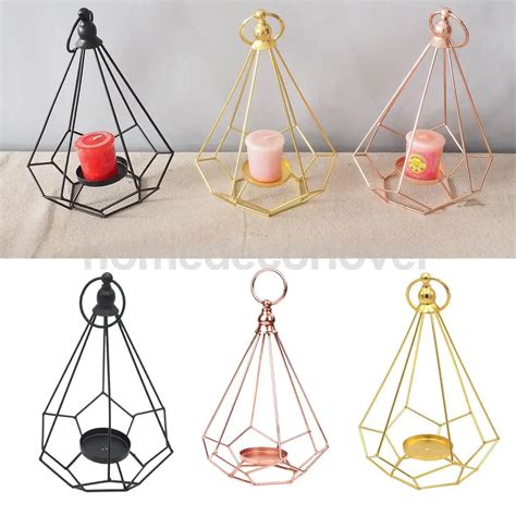 Geometric Diamond Shaped Alloy Framed Tea Light Candle Holder Candlestick For Cafe Bar Hanging