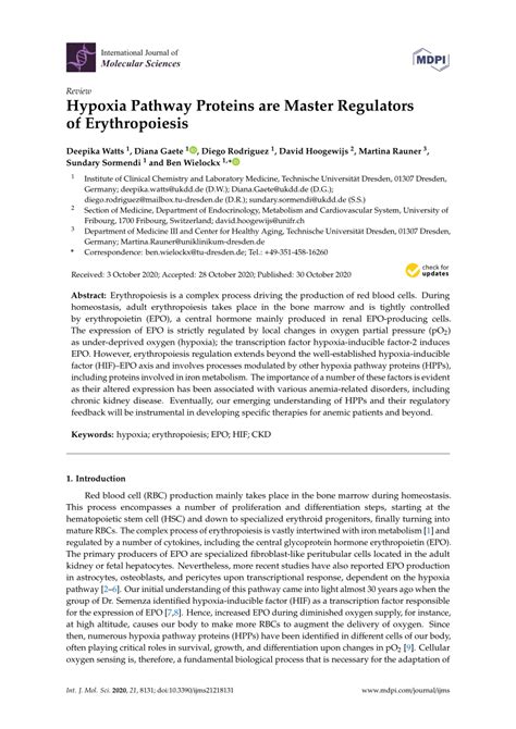 PDF Hypoxia Pathway Proteins Are Master Regulators Of Erythropoiesis