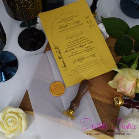 Invitatie De Nunta Aurie Eleganta Calc Si Sigiliu De Ceara