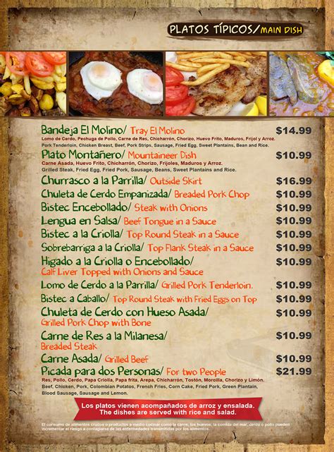 El Molino Restaurant Menu In West Palm Beach Florida Usa