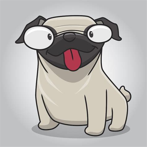 Ilustración plana lindo perro pug Vector Premium