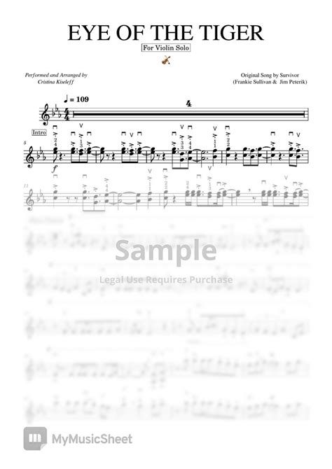 Survivor Eye Of The Tiger For Violin Solo Sheets By Cristina Kiseleff