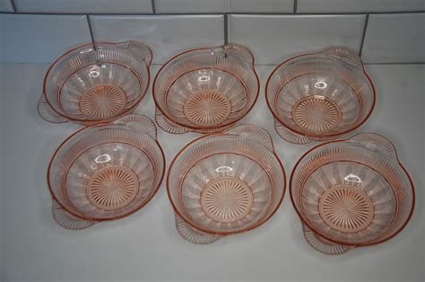 Pink Depression Glass Saucers Set Of 6 Etsy