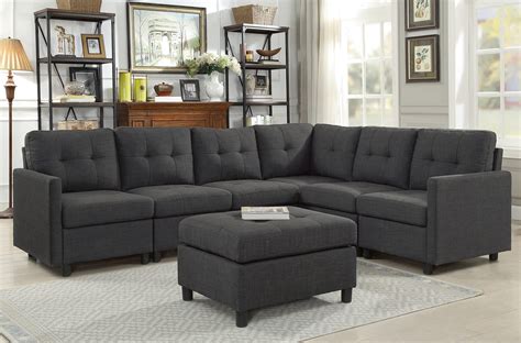 Sectional Sofa With Ottoman Set Fabric Living Room Corner Couch 6 Seat