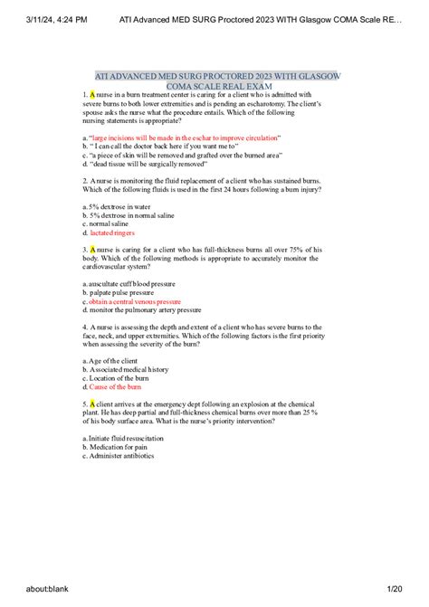 Ati Advanced Med Surg Proctored With Glasgow Coma Scale Real Exam