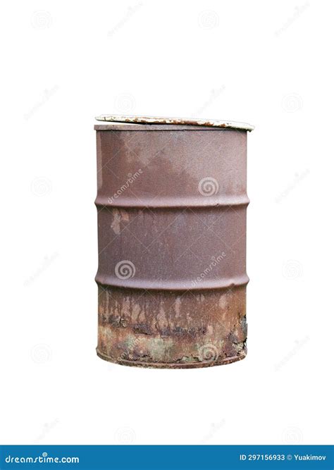 Corroded Metal Barrel With Open Lid Side View Isolated Stock Image