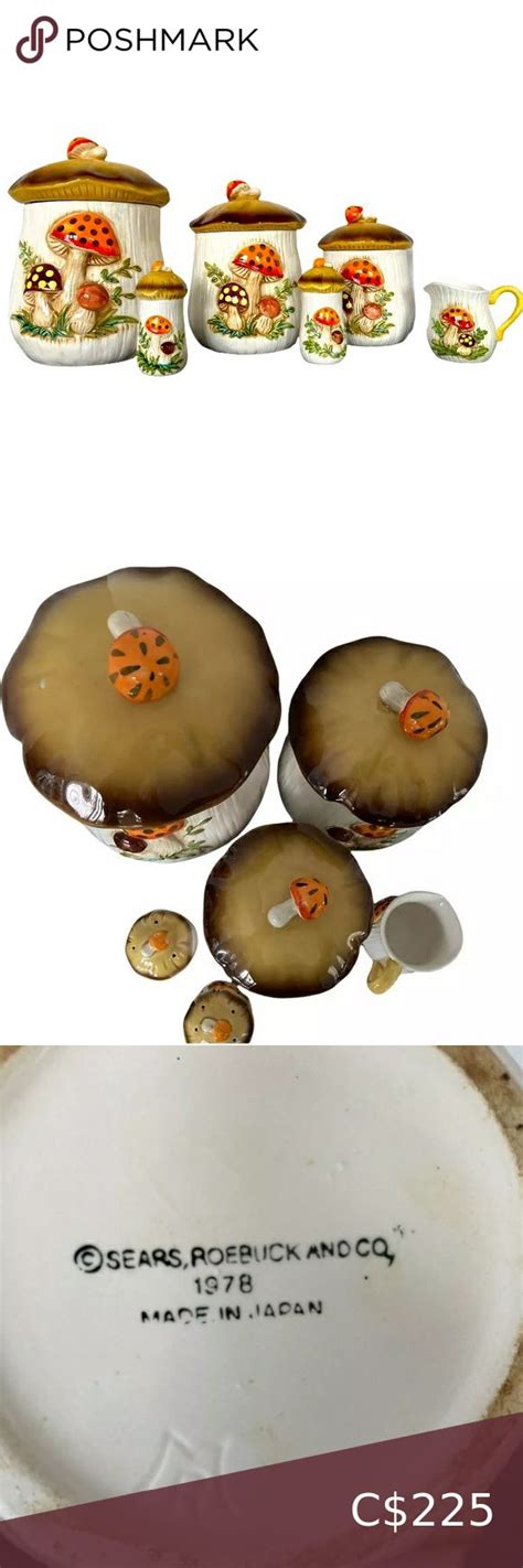 Vintage Sears Merry Mushroom Canister Set Of 3 Salt Pepper