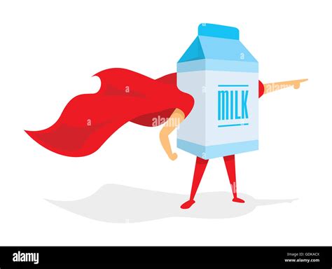 Cartoon Illustration Der Milch Superhelden Mit Umhang Stehend