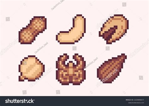 Nuts Assortment Pixel Art Set Seeds Cacao And Royalty Free Stock