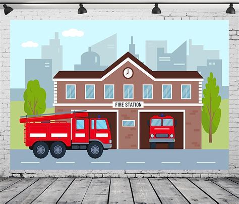 Amazon Beleco X Ft Fabric Cartoon Fire Station Backdrop For