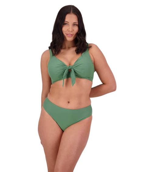 Contours Underwired Tie Front Bikini Top In Khaki Moontide Swimwear