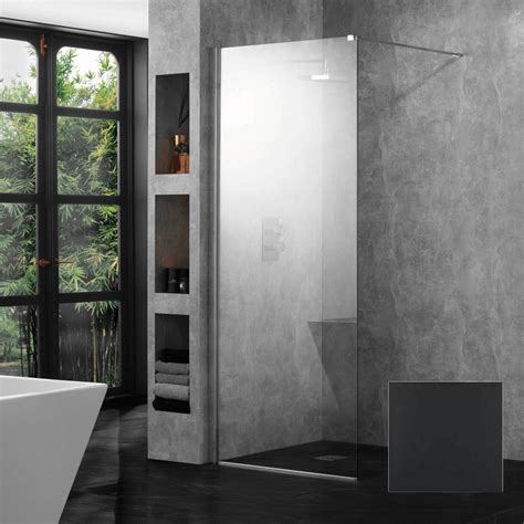 Aquadart Wetroom 10 Black Wetroom Profile And Clear Glass Panel 500mm