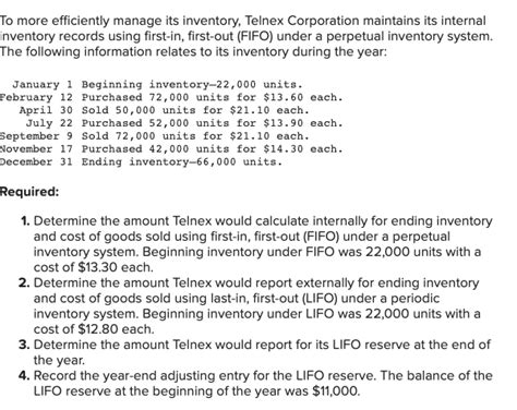 Solved To More Efficiently Manage Its Inventory Telnex Chegg