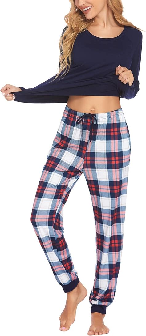 Ekouaer Damen Schlafanzug Lang Pyjama Set Langarm Winter Zweiteilige