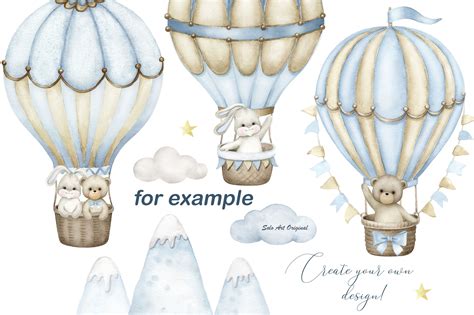 Teddy Bear Hot Air Balloons Baby Boy Shower Clipart By Solo Art