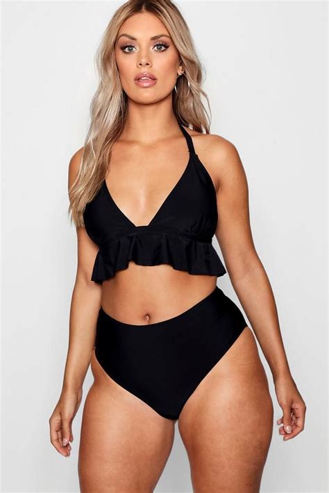 Women S Plus Underbust Ruffle High Waist Bikini Boohoo Uk High