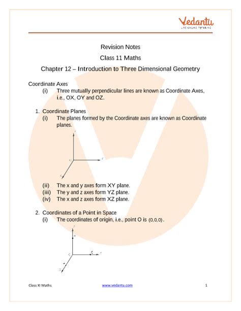 Introduction To Three Dimensional Geometry Class Notes Cbse Maths