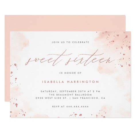 Chic Rose Gold Glitter Blush Pink Ombre Sweet 16 Invitation Zazzle