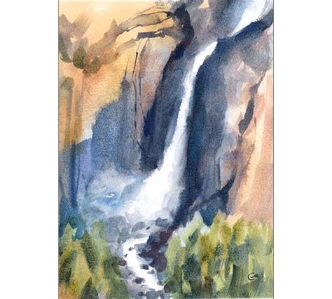 Yosemite Falls Original Aquarell Malerei Wasserfall Etsy Malerei