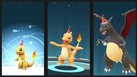 Th Anniversary Shiny Charmander With Party Hat Evolve Into Charizard