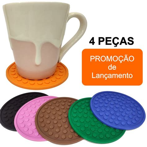 KIT 4 Porta Copo Emborrachado 10cm Redondo Diversas Cores Bolacha De