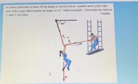 Solved A Circus Performer Of Mass Kg Hangs As Shown Chegg