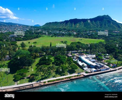 Panorama Aerial Drone View Of Waikiki Beach Honolulu Hawaii Usa Hotels