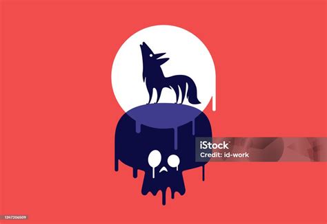 serigala melolong  simbol tengkorak ilustrasi stok  gambar
