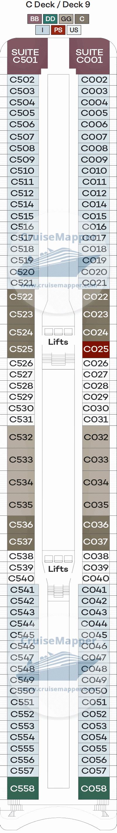 Spirit of Discovery deck 9 plan | CruiseMapper