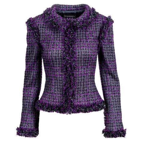 New Chanel Metallic Purple Fantasy Tweed Maison Lesage Fringed Jacket