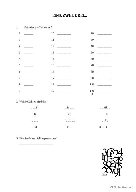 zahlen allgemeines leseverständnis Deutsch DAF Arbeitsblätter pdf doc