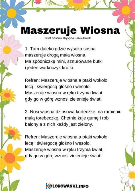 Maszeruje Wiosna Tekst Piosenki Do Druku W PDF Kolorowanki Info