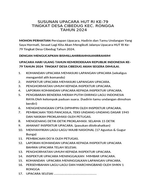 Susunan Acara Upacara Hut Ri Ke 79 Pdf