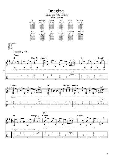 Imagine Fingerstyle Tab Chords John Lennon Paidtabs