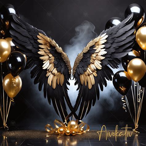 Festive Black Wings Digital Photography Backdrop Angel Wings And