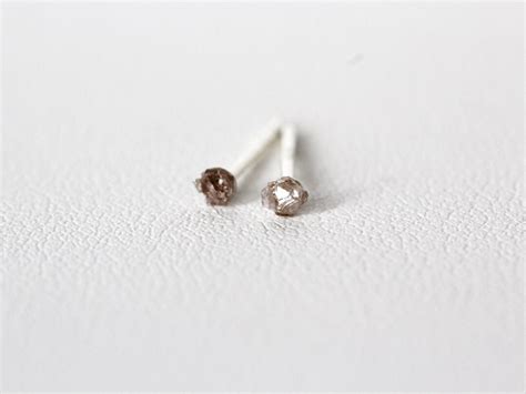 Pink Diamond Stud Earrings, Tiny Diamond Earrings, Raw Diamond Studs, Rough Diamond Stud ...