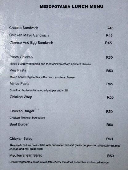 Menu At Mesopotamia Restaurant Cape Town 36 Burg St