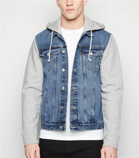 Mens Pale Blue Jersey Sleeve Hooded Denim Jacket Aa Sourcing Ltd