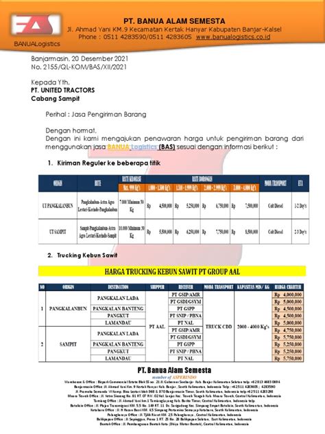 quotation   quotation pengiriman barang pt united tractors