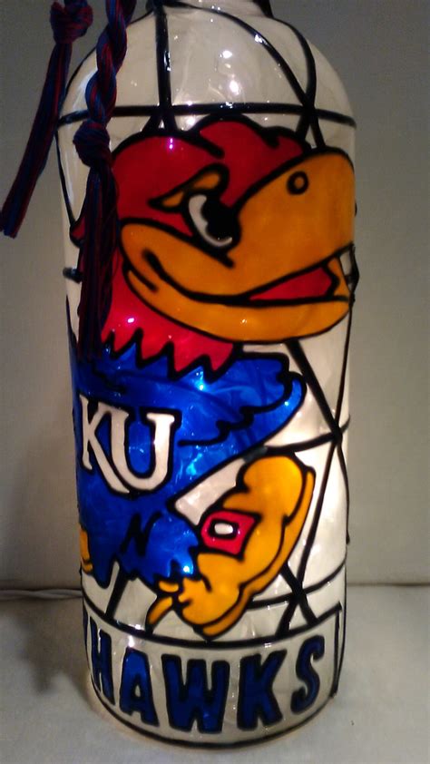 Kansas Jayhawks Inspired Wine Bottle Lamp Handpainted Stained Etsy