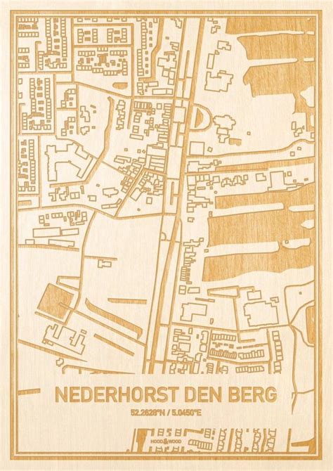 Kaart Nederhorst Den Berg Gegraveerde Stadskaart Hood Wood Hout A4