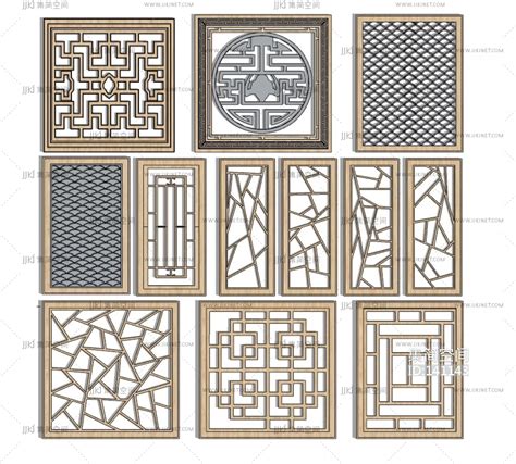 新中式镂花窗，花窗格su模型su草图模型下载 【集简空间】「每日更新」